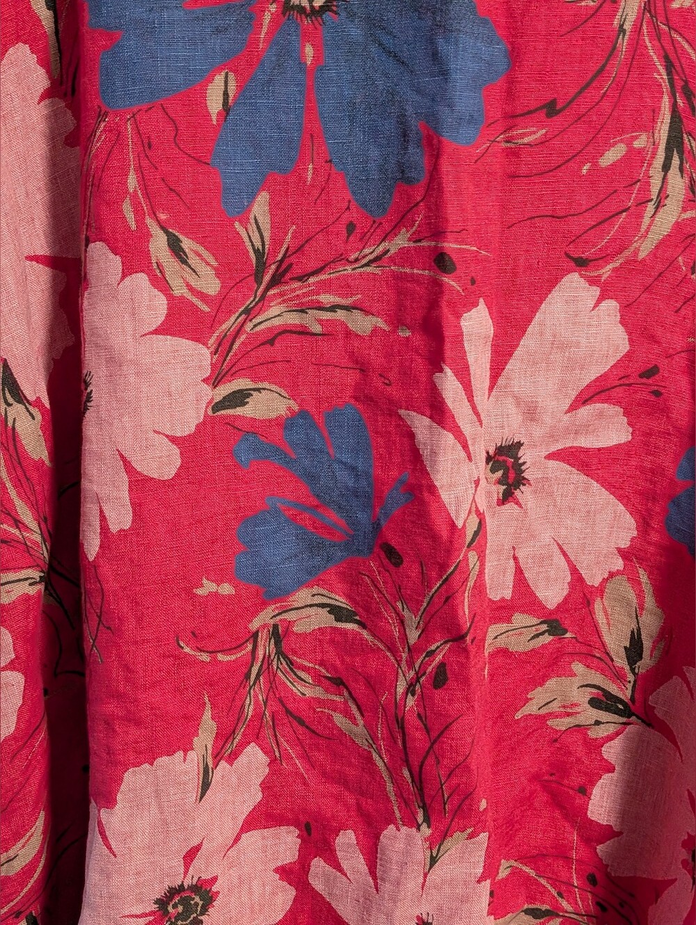 Prospero Oversize Linen Tunic .Women's Pink Floral Scoop-Neck Top. Frill Detail - Picture 2 of 6